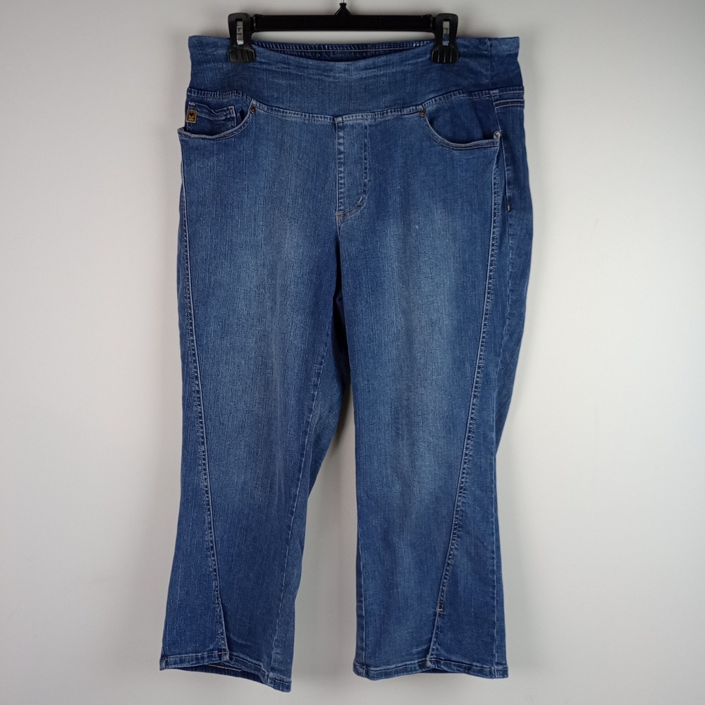 Belle by Kim Gravel Womens 16P Blue Pull On 5 Pocket Stretch Crop Denim Capris